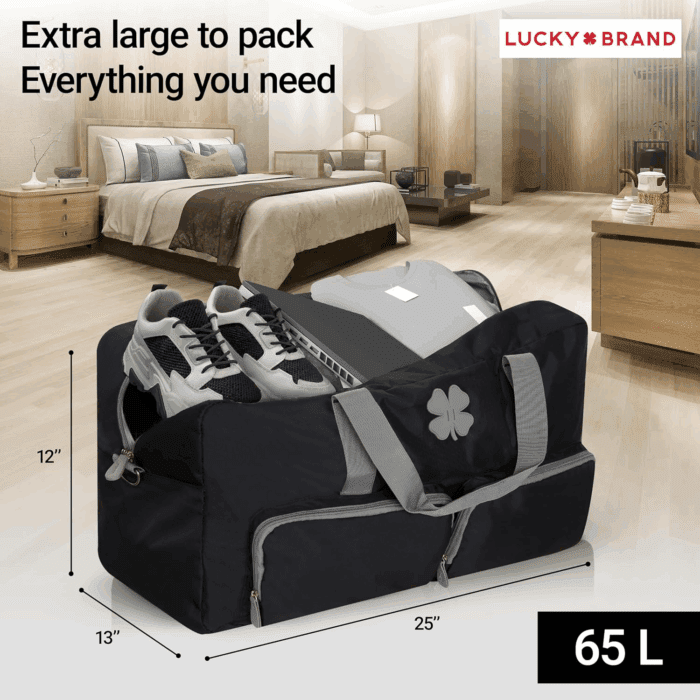Lucky Travel Duffel Bags 65L, Gym Bag, Travel Bag & Large Duffle Bag for Men, Foldable Overnight Weekender Bags for Women & Men with Adjustable Shoulder Strap, Black - Image 5