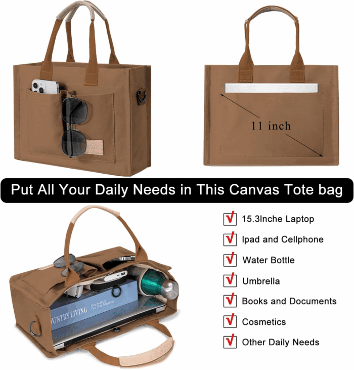 Tote Bags for Women Canvas Tote Purse Crossbody Bags with Pockets Top Handle Shoulder Handbags Satchel Bags for Women - Image 4