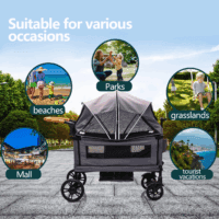 Wagon Stroller for 2 Kids - Push-Pull Double Lightweight Folding Stroller for Toddler - Image 3