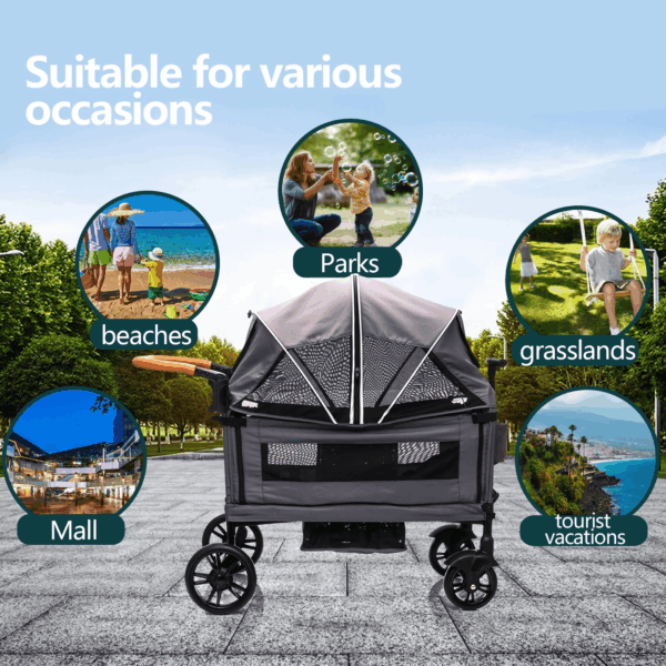 Wagon Stroller for 2 Kids - Push-Pull Double Lightweight Folding Stroller for Toddler - Image 3