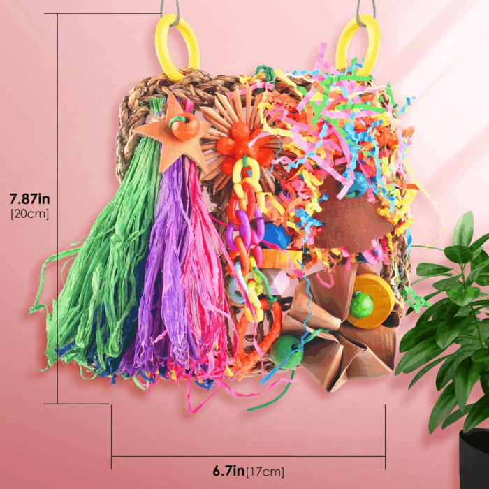 Conure Toys, Bird Grass Mat Parakeet Shredder Hanging Toy Cockatiel Foraging Entertainments Parrot Climbing Wall Chewy Lovebird Cage Playthings for Small to Medium Birds - Image 2