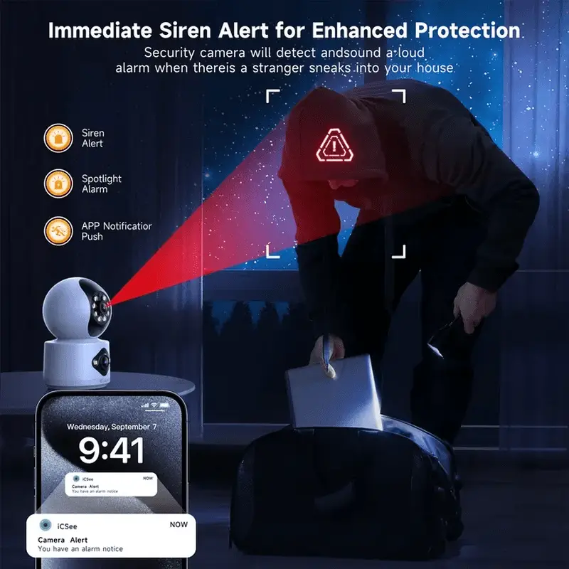 2.5K Indoor Security Camera,Dual Lens 360° Cameras for Home Security Indoor with Motion Detection Alert, Pet Camera with 2 Way Audio, Baby Monitor-Night Vision - Image 5