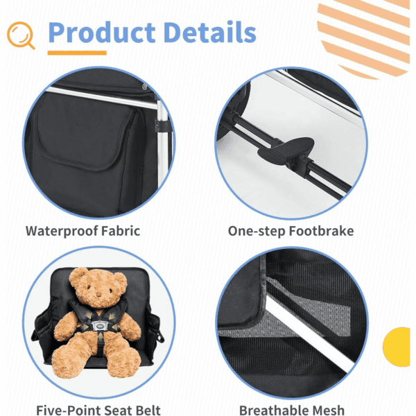 Stroller Wagon for 2 Kids, All-In-One Foldable Wagon Stroller, Black, 1 Count - Image 2