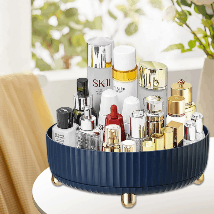 Makeup Perfume Organizer, 360 Degree Rotating Skincare Organizer Large Capacity Cosmetic Desk Spinning Storage Lotions Display Cases for Dresser, Blue - Image 2