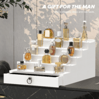 Cologne Organizer for Men, 5 Tier White Cologne Shelf, Perfume Stand with Drawer and Hidden Compartment Perfume Display Holder - a Gift for Men - Image 6