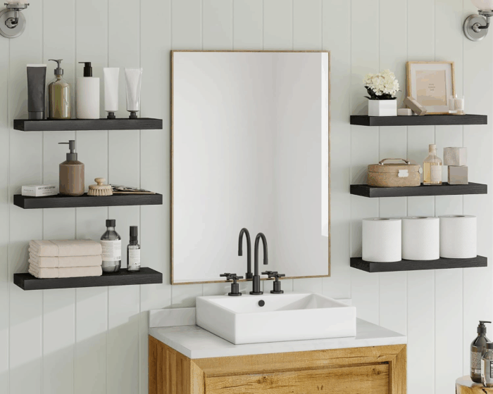 15.8In Black Floating Shelves, Set of 6 Wood Shelves, Farmhouse Shelf Wall Decor for Bathroom, Bedroom, Living and Kitchen Room - Image 2