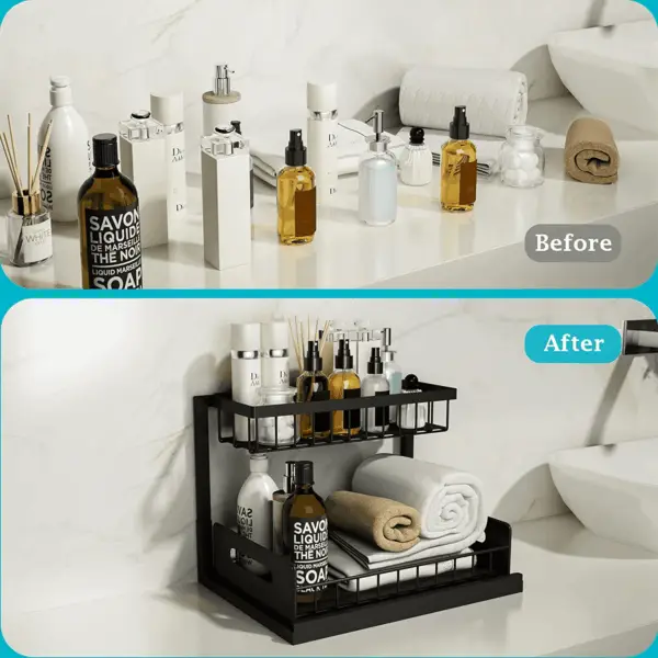 under Sink Organizer, Pull Out Cabinet Storage 2 Tier Slide Out Sink Shelf, Kitchen Organizers and Storage, Black, 1 Pack - Image 4