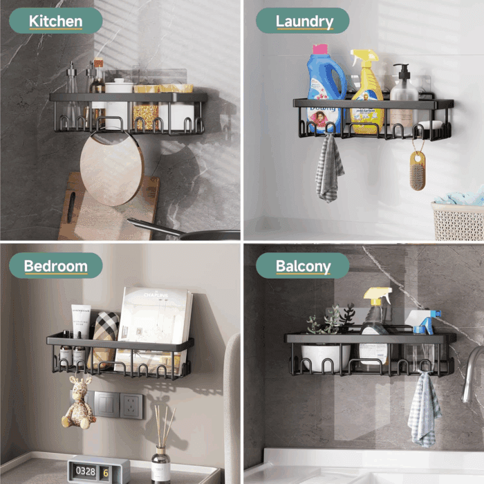Stainless Steel Shower Caddy 6-Pack, No Drilling & Rustproof, Waterproof Adhesive Shelves Rack with Soap Holder, Large Capacity Bathroom Organizers and Storage, Wall-Mounted Kitchen & Home Decor - Image 8