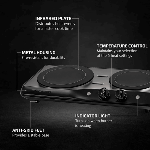 Countertop Infrared Double Burner, 1700W Electric Hot Plate and Portable Stove, Black BGI102B - Image 2