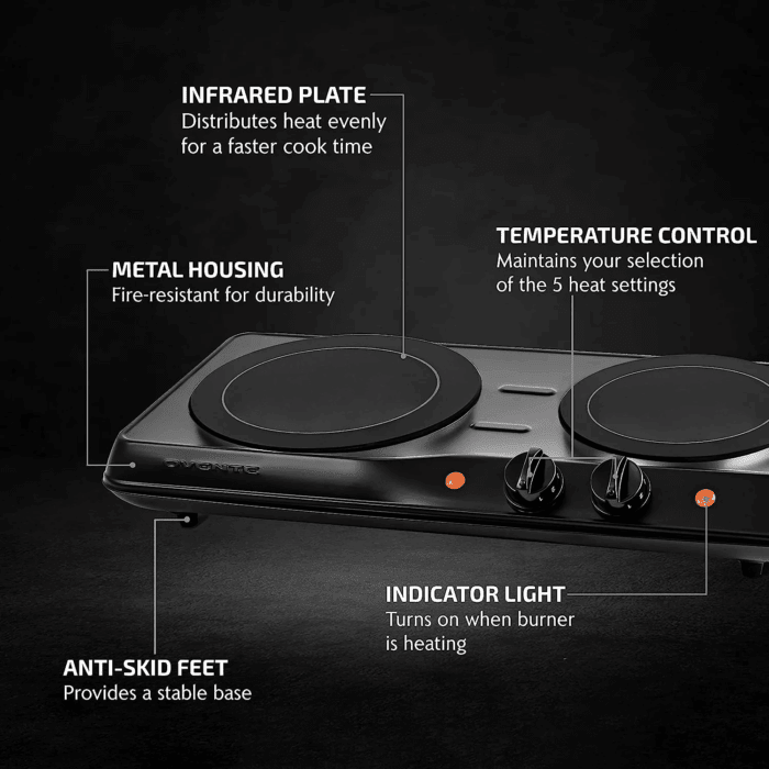 Countertop Infrared Double Burner, 1700W Electric Hot Plate and Portable Stove, Black BGI102B - Image 2