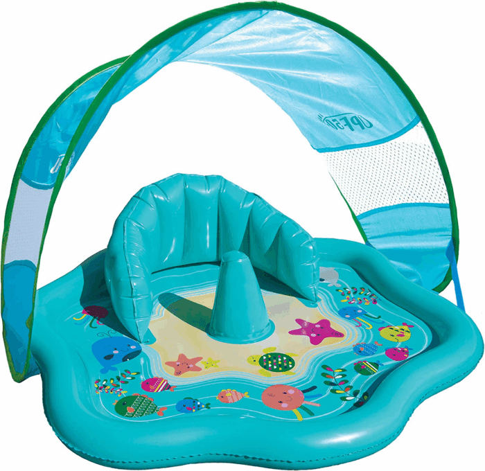 Baby Splash Play Mat with Adjustable Canopy – Inflatable Play Pool for Babies & Infants with Backrest – Includes Baby Water Toy Rings - Image 6
