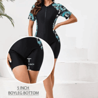 Women'S Boyleg One Piece Rash Guard with Built in Bra UPF50+ Zip Long Sleeve Full Body Modest Swimsuit - Image 4