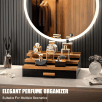 Cologne Organizer for Men – 3-Tier Perfume Display Shelf with Drawer and Hidden Storage, Elegant Cologne Holder, Great Gift for Men and Fathers (3T-Blackwalnut) - Image 6