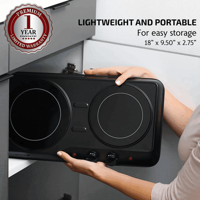 Countertop Infrared Double Burner, 1700W Electric Hot Plate and Portable Stove, Black BGI102B - Image 4