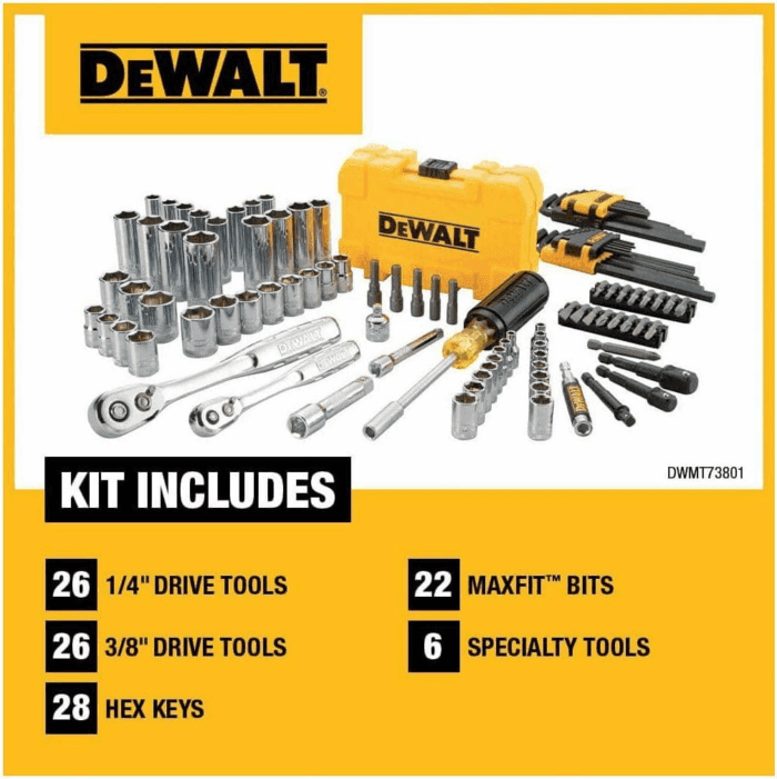 Mechanics Tools Kit and Socket Set, 1/4" & 3/8" Drive, SAE, 108-Piece (DWMT73801) - Image 8
