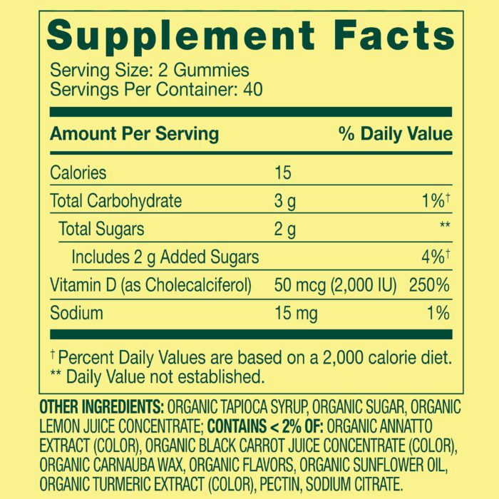 Vitamin D3 Gummies for Bone and Immune Health, 50Mcg (2000 IU), 80 Count - Image 2