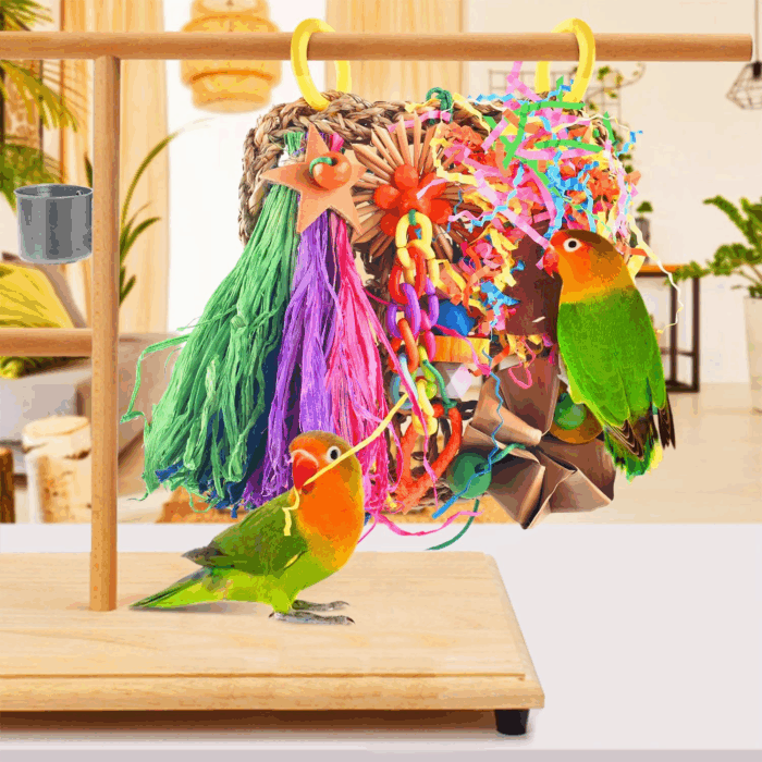 Conure Toys, Bird Grass Mat Parakeet Shredder Hanging Toy Cockatiel Foraging Entertainments Parrot Climbing Wall Chewy Lovebird Cage Playthings for Small to Medium Birds - Image 4
