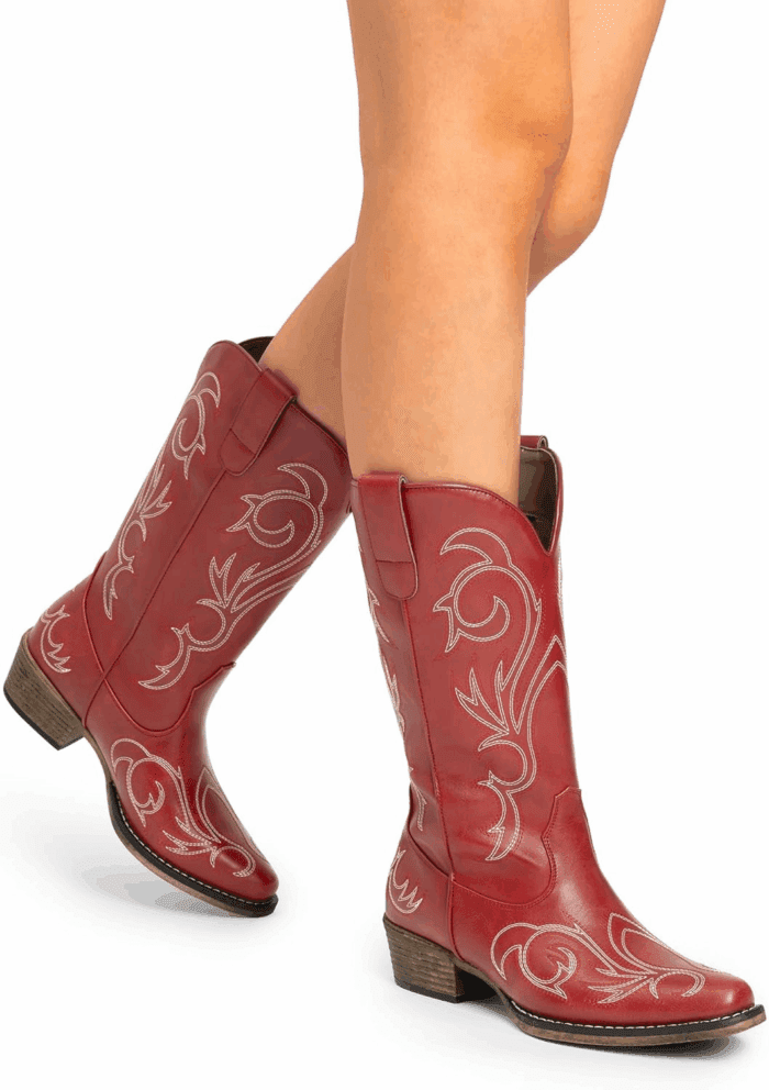 Women'S Cowboy Boots Mid Calf Cowgirl Boots Square Toe Chunky Heel Embroidery Stitched Western Boots - Image 7