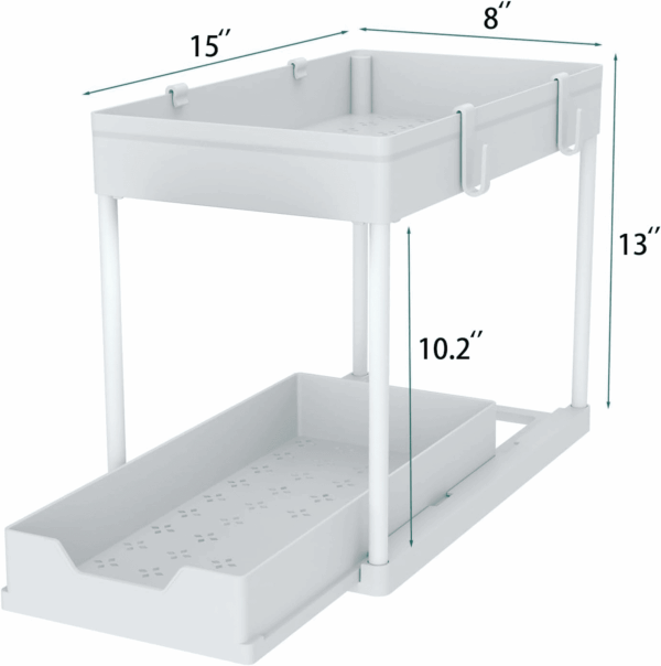 Cabinet, 2 Pack under Sink Organizer, 2 Tier Sliding Bathroom Kitchen Organizer, Large White ABS Baskets, Easy Install & Clean - Image 2