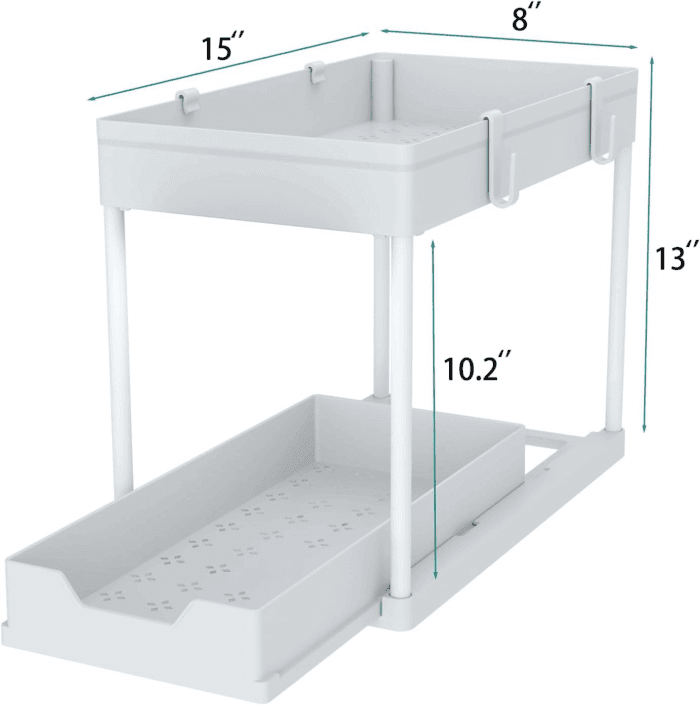 Cabinet, 2 Pack under Sink Organizer, 2 Tier Sliding Bathroom Kitchen Organizer, Large White ABS Baskets, Easy Install & Clean - Image 2