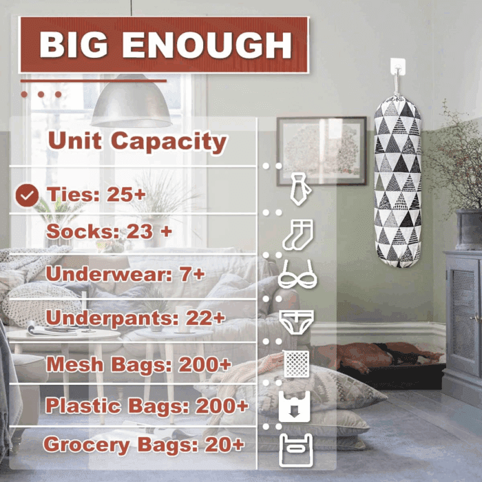 Plastic Bag Holder,Wall Mount Plastic Bag Organizer,Washable Large Grocery Bag Storage Dispenser,Shopping Bags Carrier ​For Home Kitchen Travelling,Free Adjustment with Drawstring,Gray Triangle, 22X9" - Image 4