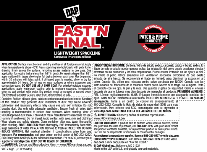Fast N Final 16 Oz White Lightweight Spackling - Image 7