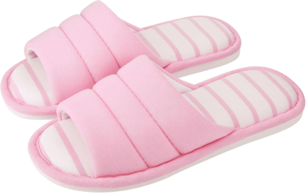 Open Toe House Slippers for Women Men Soft Cotton Indoor Shoes Memory Foam Slip on Bedroom Slippers