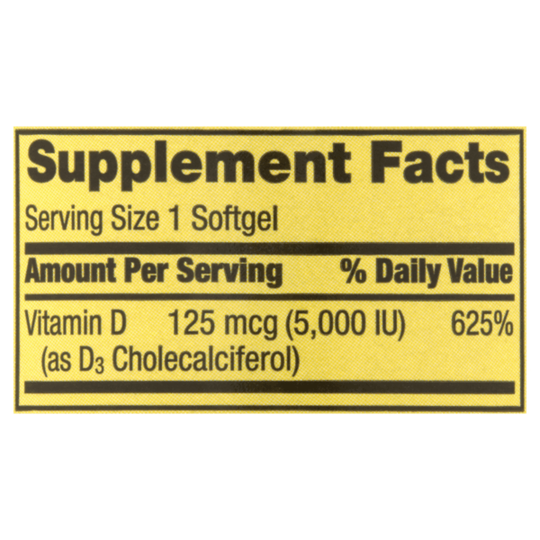 Vitamin D3 Softgels, 125 Mcg per Softgel, 5,000 IU, 250 Count - Image 3