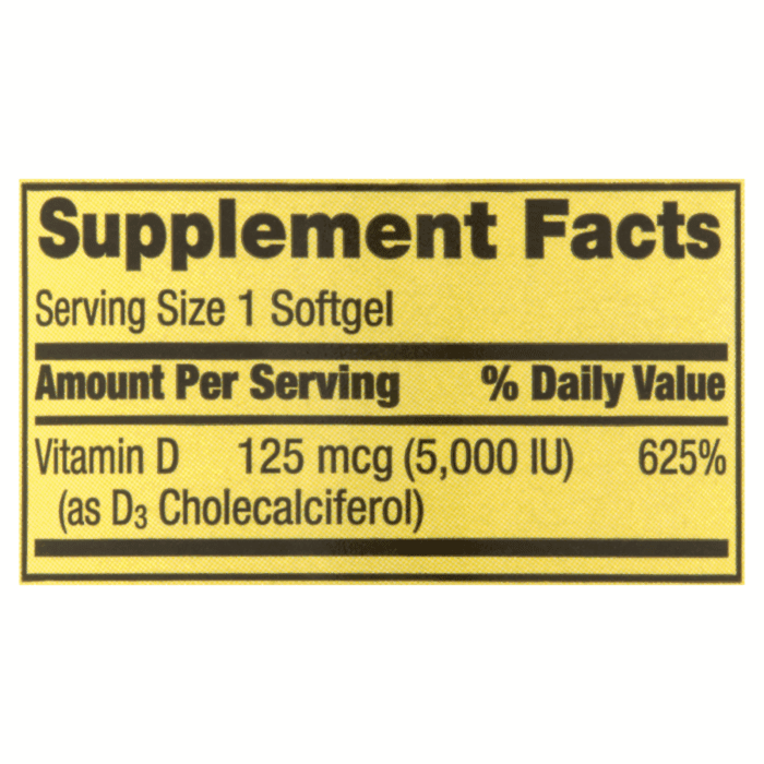 Vitamin D3 Softgels, 125 Mcg per Softgel, 5,000 IU, 250 Count - Image 3