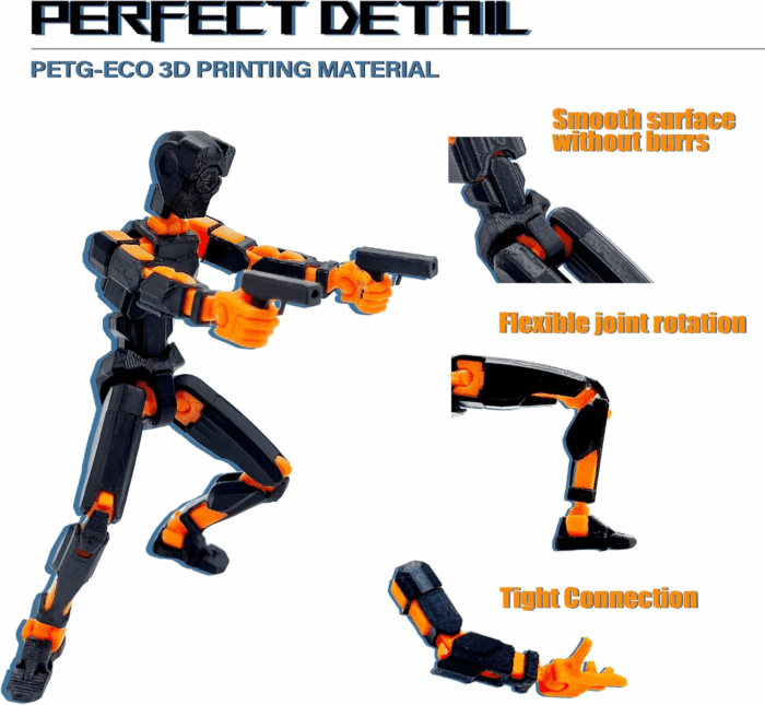 (Assembly Completed) T13 Action Figure Set, 3D Printed Toys Robo 13 Action Figure,Dummy 13 Titan 13 Action Figure (Black + Orange) - Image 4