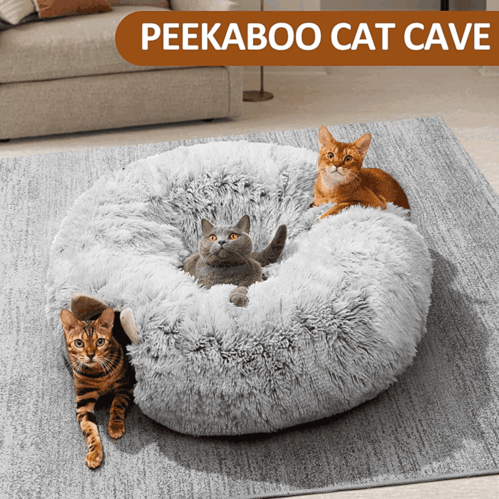 Cat Tunnel with Cat Bed for Indoor Cats, under Christmas Tree Soft Plush Peekaboo Cat Cave Donut Tunnel, Multifunctional Playground Toys Hideplace for Kittens, Rabbit, Ferret (Grey) - Image 8