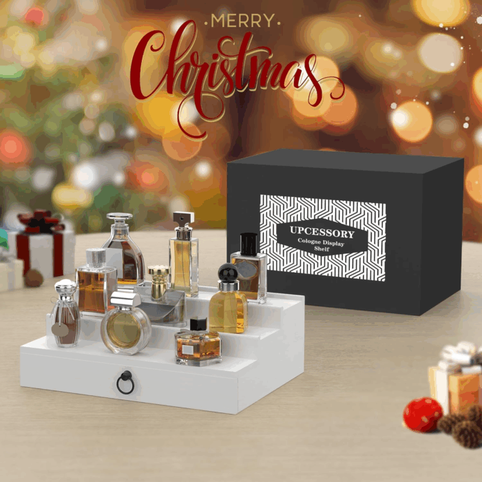 Cologne Organizer for Men, 3 Tier Wood Perfume Organizer with Felt Lining Drawer and Hidden Compartment, White Perfume Display Holder, a Gift for Men - Image 6
