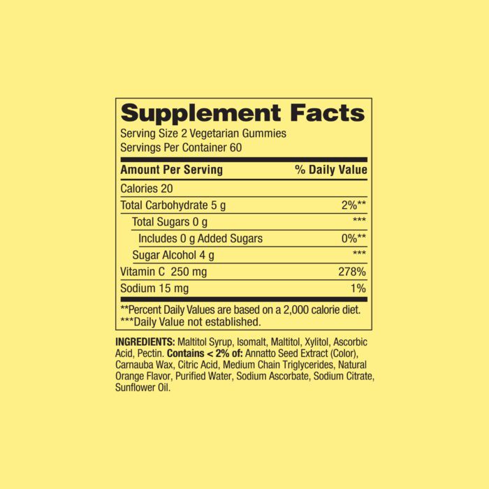 Zero Sugar Vitamin C Gummies Dietary Supplement, 250 Mg, 120 Count - Image 3