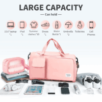 Travel Duffel Bag for Women, Foldable Weekender Overnight Bag with Shoe Compartment, Waterproof Shoulder Sports Tote Gym Bag with Toiletry Bag for Travel, Hospital Holdalls, Pink - Image 2