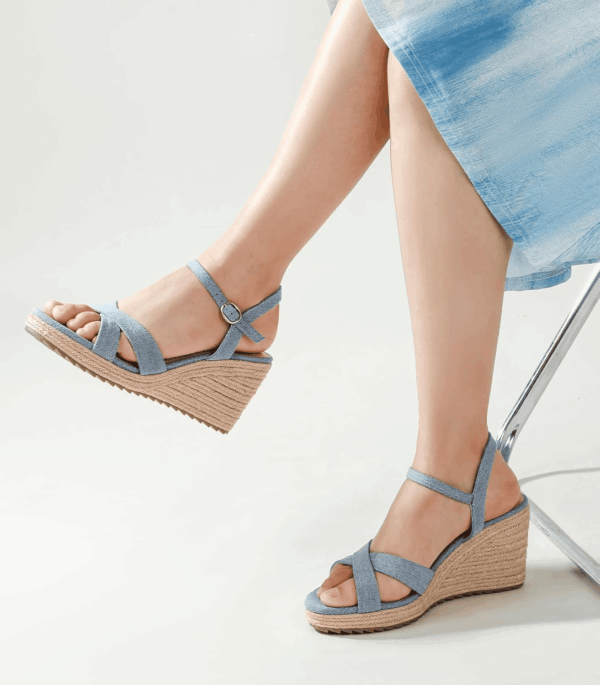 Wedge Sandals for Women, Espadrille Womens Wedge Sandals Comfortable Open Toe Cross Band Ankle Strap High Heel Wedges for Women Dressy Summer -3.4Inch - Image 4