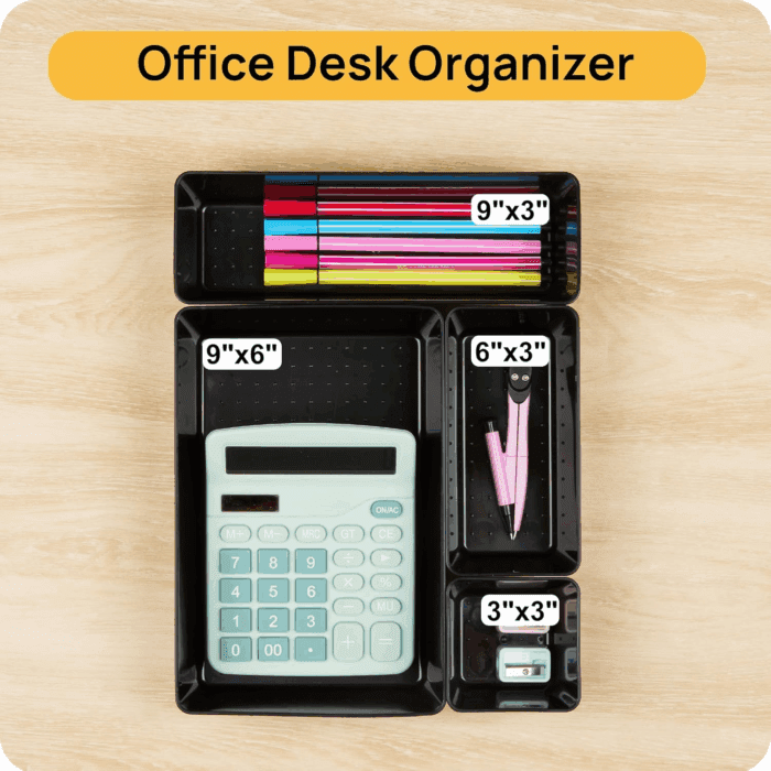 25 PCS Office Desk Drawer Organizers Set, 4-Size Versatile Plastic Drawer Organizer Trays, Storage Bins for Desk Accessories Office Organizers and Storage, Bathroom, Makeup, Vanity, Black - Image 6