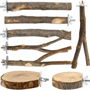 8PCS Natural Wood Bird Perches for Cage, Wooden Parrot Perch Stand, Bird Cage Accessories - Hanging Multi-Branch Perch & Platformas, Bird Toys for Parakeets, Cockatiel, Conure, Budgie, Macaw