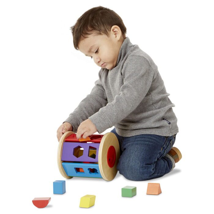 Match and Roll Wooden Shape Sorter Skill-Building Learning Toy with 13 Pcs - Image 5