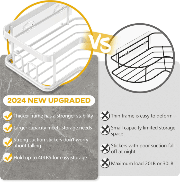 Shower Caddy Organizer, 3-Pack Corner Shower Caddy Organizer Shelves Storage Rack Accessories for Bathroom Countertop Home Decor Set, White - Image 6