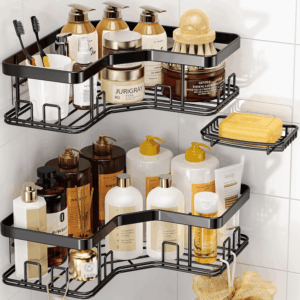 Shower Caddy Organizer, 3-Pack Adhesive Corner Shower Caddy Organizer Shelves Storage Rack Accessories for Bathroom Countertop Home Decor Set, Black, X-Large