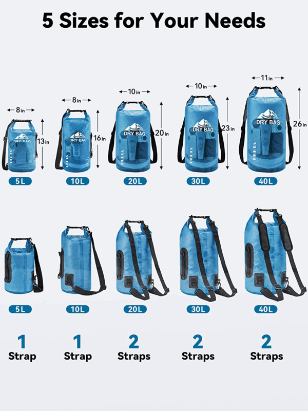 Dry Bag Waterproof for Women Men, 5L/10L/20L/30L/40L Roll Top Lightweight Dry Storage Bag Backpack with Phone Case for Travel, Swimming, Boating, Kayaking, Camping & Beach, 11 Transparent Colors - Image 2