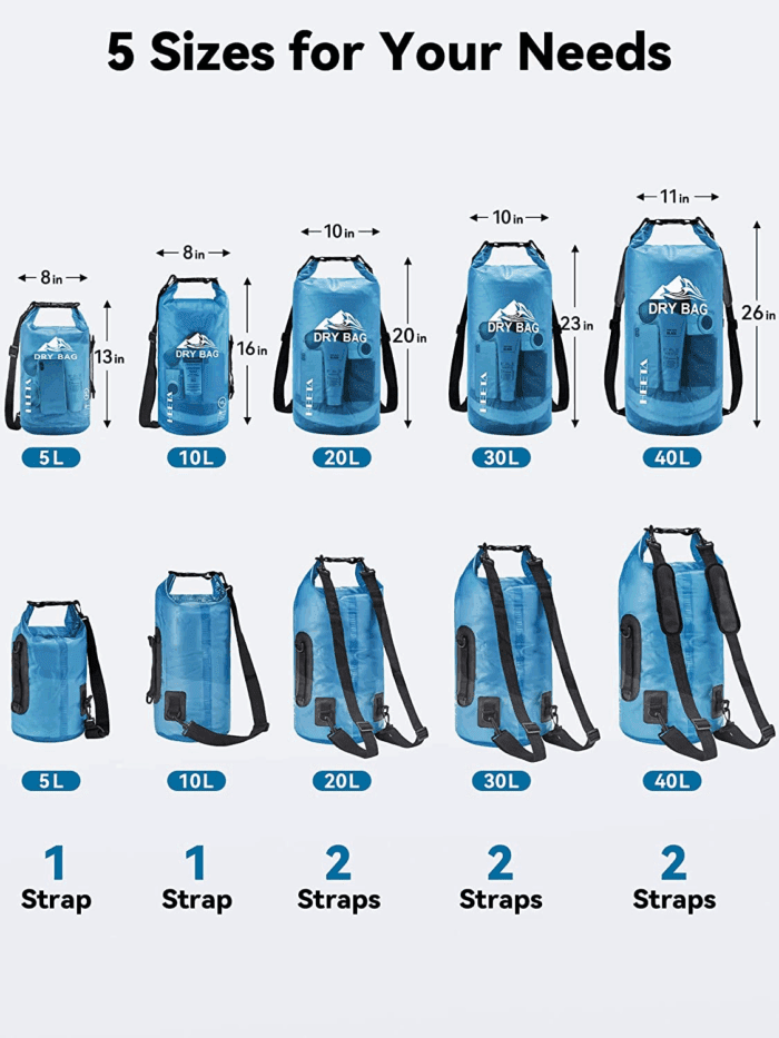 Dry Bag Waterproof for Women Men, 5L/10L/20L/30L/40L Roll Top Lightweight Dry Storage Bag Backpack with Phone Case for Travel, Swimming, Boating, Kayaking, Camping & Beach, 11 Transparent Colors - Image 2