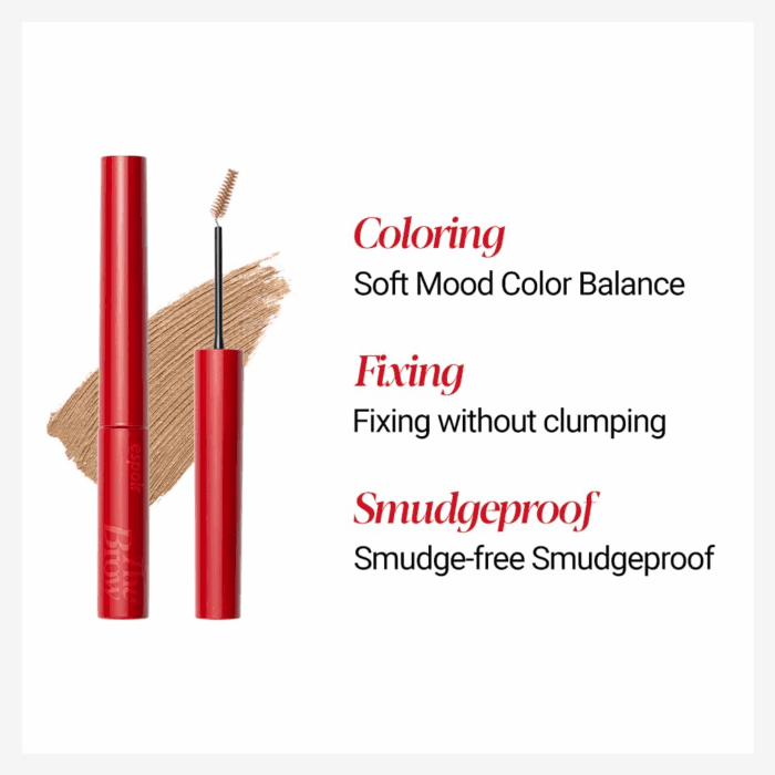 the Brow Color Fixing Cara #1 Beige 0.1 Fl Oz | Easy Fixing without Clumping with Skinny Brush | Long Lasting Smudgeproof Eyebrow Mascara | Soft Mood Coloring Tinted Gel | Korean Eye Makeup - Image 4