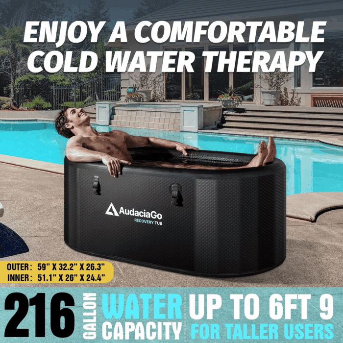 XXL Ice Bath Tub for Athletes, Compatible with Water Chillers, 216-Gallon Inflatable Cold Plunge Tub with Insulated Lid, Thermometer, Water-Absorbent Mat, Portable for Outdoor & Indoor Recovery - Image 4