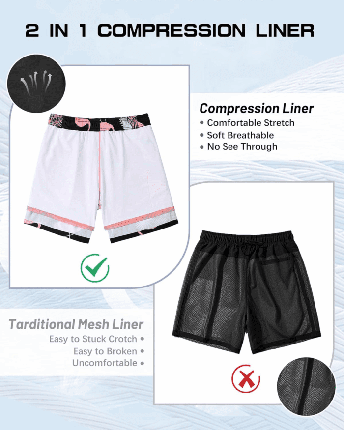 Men'S Swim Trunks Board Shorts Quick Dry Mens Swimming Trunks with Compression Liner - Image 5