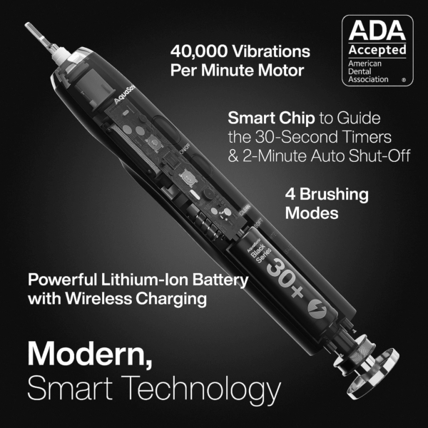 Black Series Ultra Whitening Toothbrush – ADA Accepted Electric Toothbrush- 8 Brush Heads & Travel Case – 40,000 VPM Electric Motor & Wireless Charging - 4 Modes W Smart Timer - Image 2
