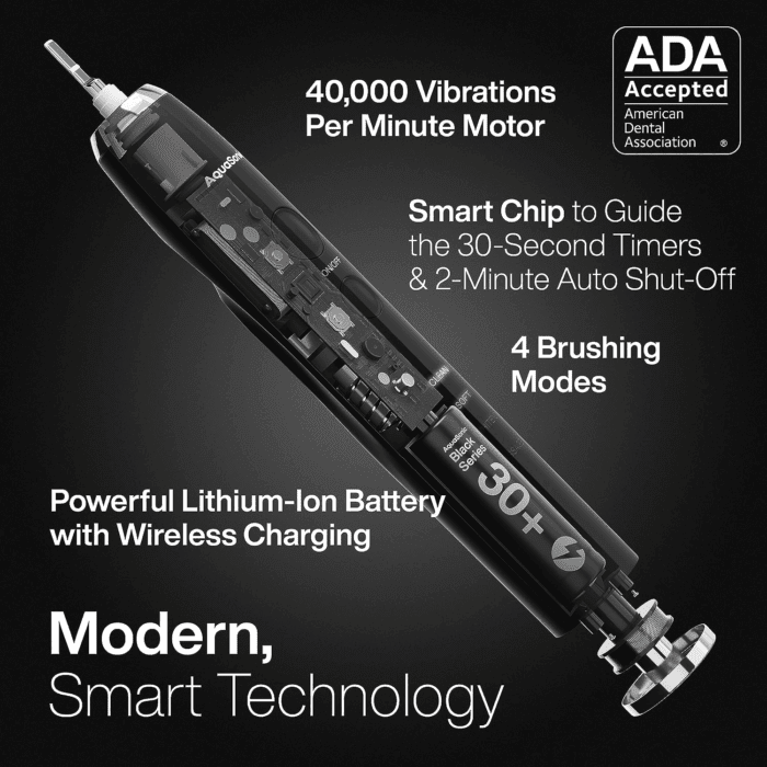 Black Series Ultra Whitening Toothbrush – ADA Accepted Electric Toothbrush- 8 Brush Heads & Travel Case – 40,000 VPM Electric Motor & Wireless Charging - 4 Modes W Smart Timer - Image 2