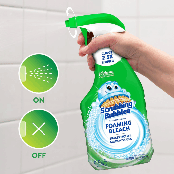 Foaming Bleach Bathroom and Shower Cleaner Disinfectant Spray, Helps Erase Mold & Mildew, 32Oz - Image 3