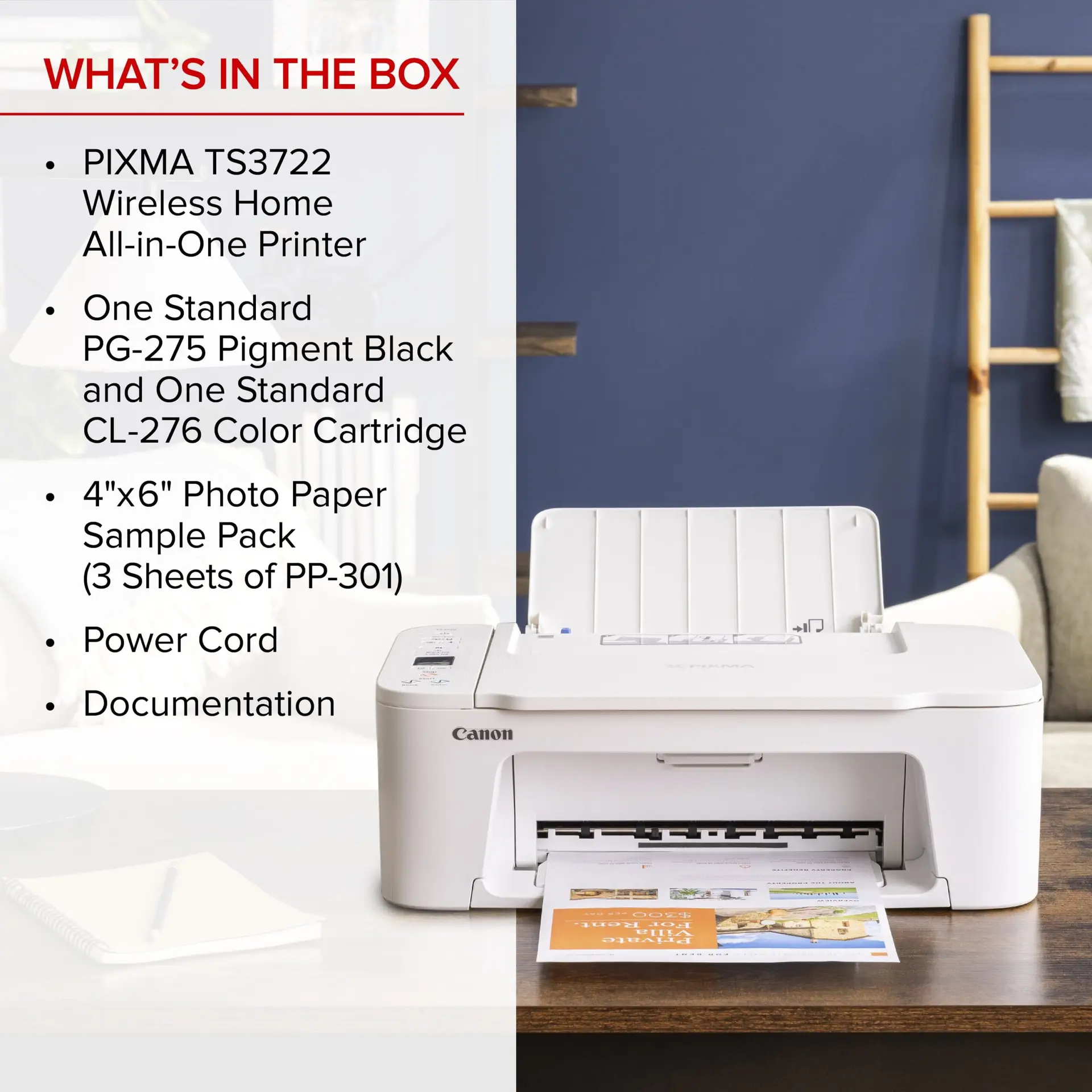 PIXMA TS3722 Wireless All-In-One Home Printer with Scanner and Copier, with PG-275 and CL-276 Inks - Image 8