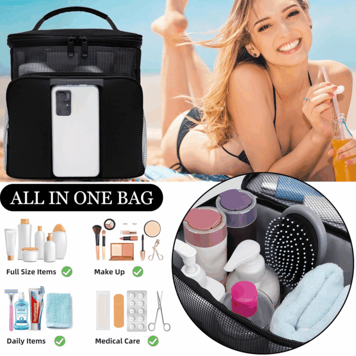 Mesh Shower Caddy,Portable Hangingtravel Toiletry Bag Dorm Room Essentials for College Students Girls,Large Makeup Organizer for Full-Sized Toiletries,Travel Essentials for Women Girls Camping Beach - Image 2